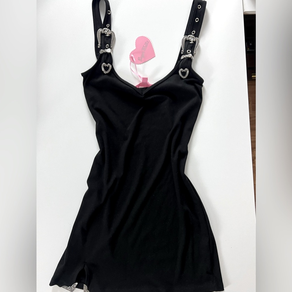 DOLLS KILL SUGAR THRILLZ BLACK BODYCON BUCKLE DETAIL DRESS NWT SIZE SMALL